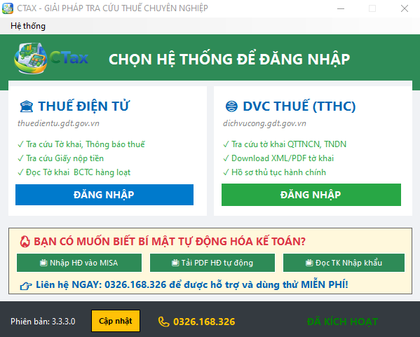 CTax lựa chọn hệ thống đăng nhập